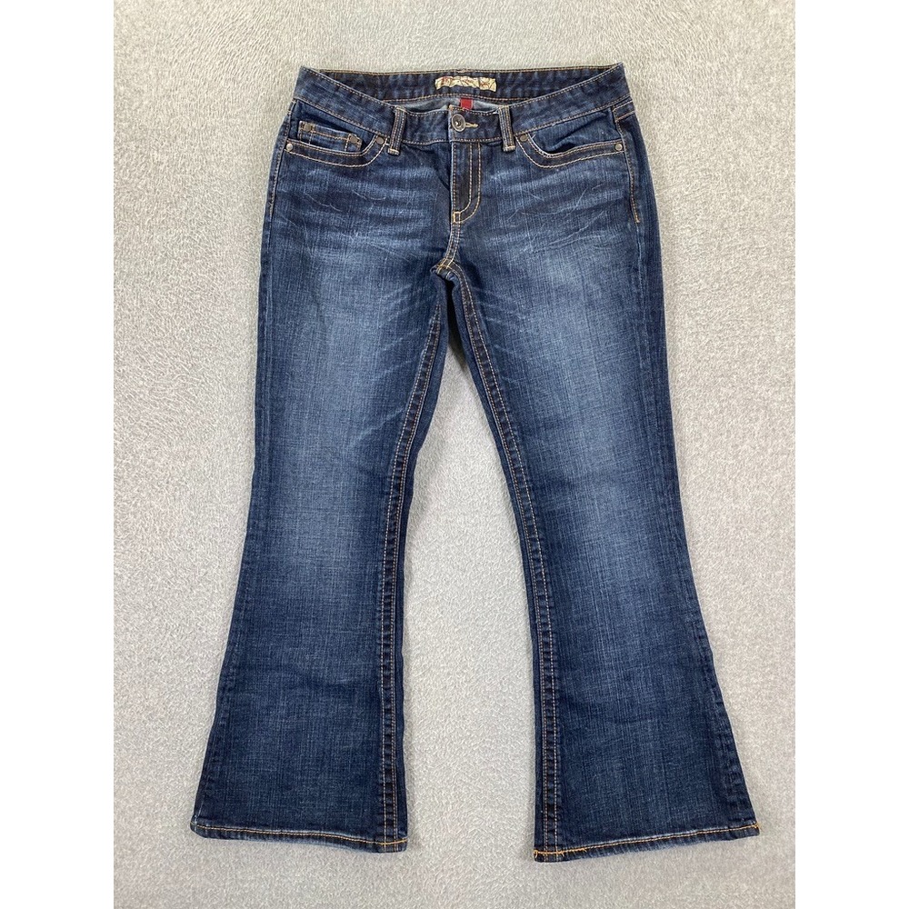 BKE Jeans Womens 30x31.5 Star Stretch Flare Low Rise Dark Wash Embroidered